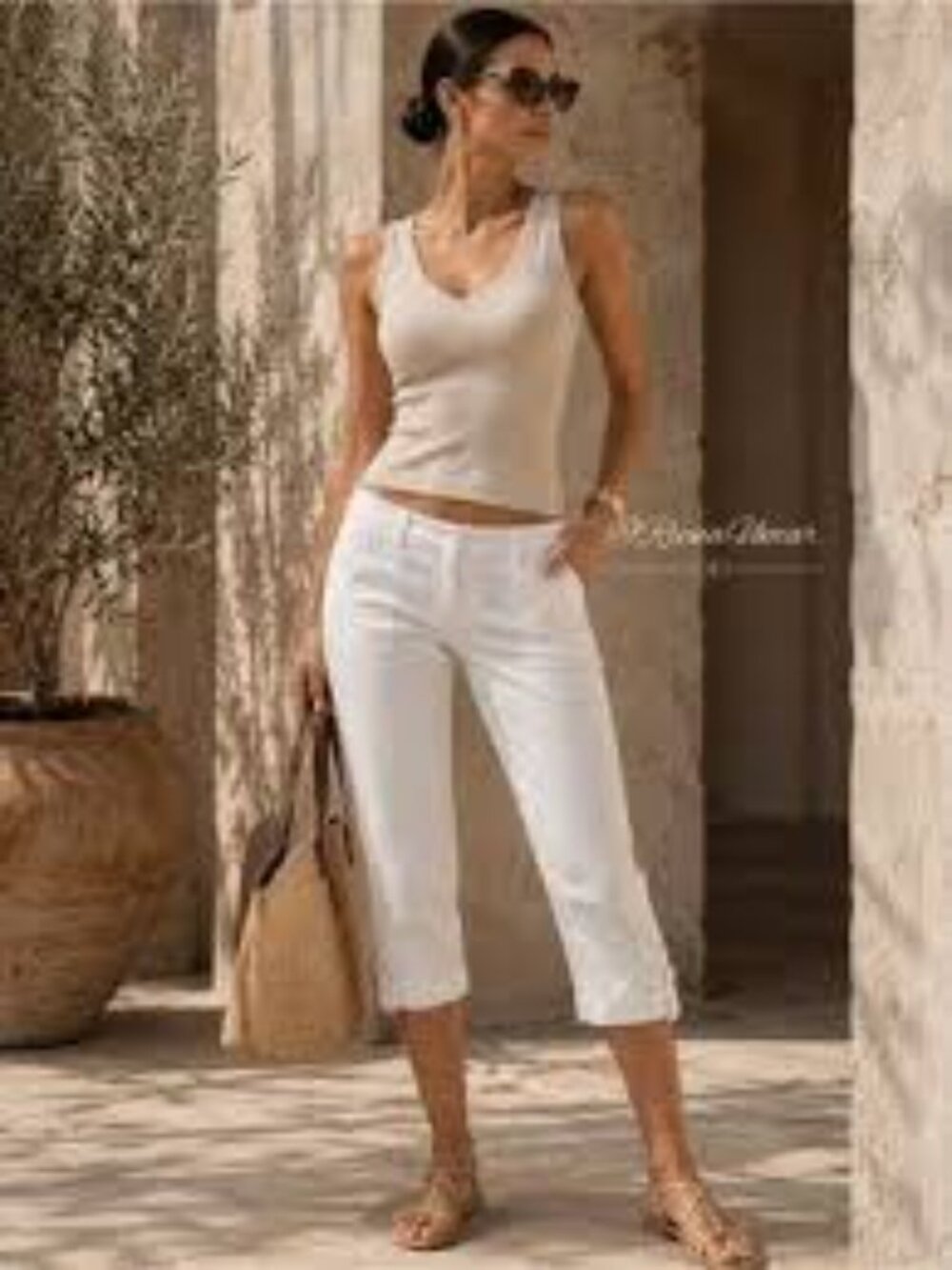 Mexx Flat Front Creamy White Cotton Capri Pants